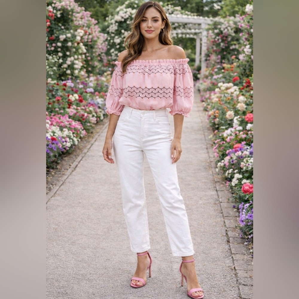 🌸 Lynn Ryan 🌸 Pink off the Shoulders Smock Top with Balloon Sleeves
